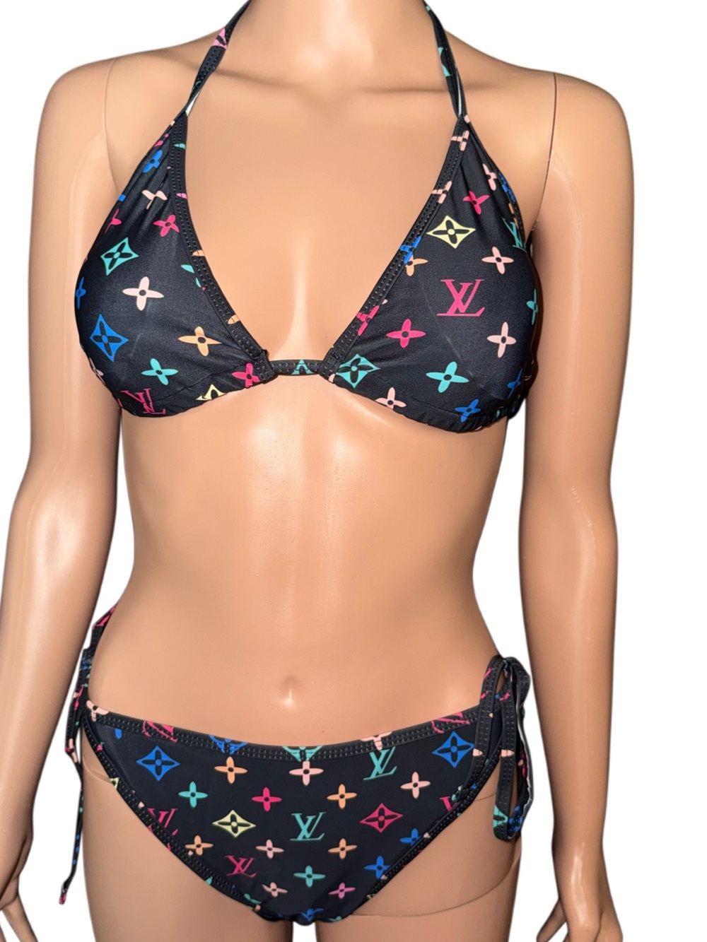 Colorful Monogram Print Triangle Bikini Set - Picture 1 of 6